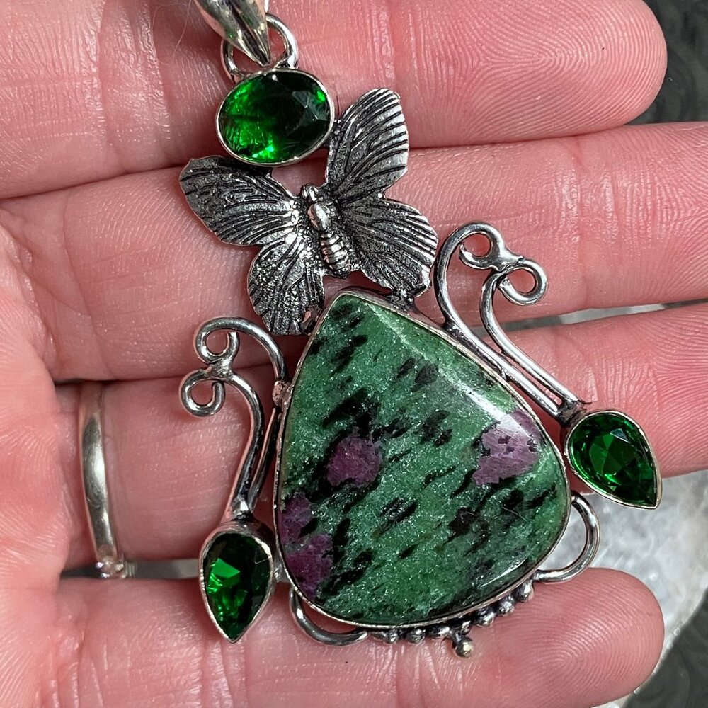 Sparkly Ruby Zoisite Butterfly Pendant Stone Crys… - image 3
